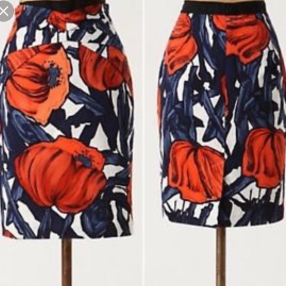 Anthropologie Fantastic Fields poppy print pencil skirt size 8 EUC seen on Glee - Picture 3 of 8